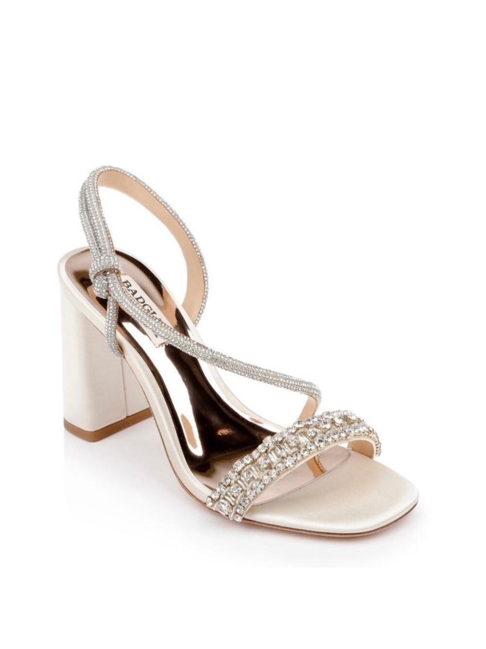 NIB Badgley Mischka Naomi Heeled Sandals in Ivory Satin